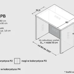 Schemat modułu kuchennego ZW8LPB. Wymiary: szerokość wyspy kuchennej 80 cm, głębokość 52,5 cm, regulacja wysokości 85,3-86 cm.