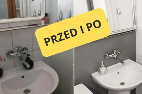 Łazienka przed i po metamorfozie. Zobacz, jak odnowić stare lustro i nadać wnętrzu świeży wygląd.