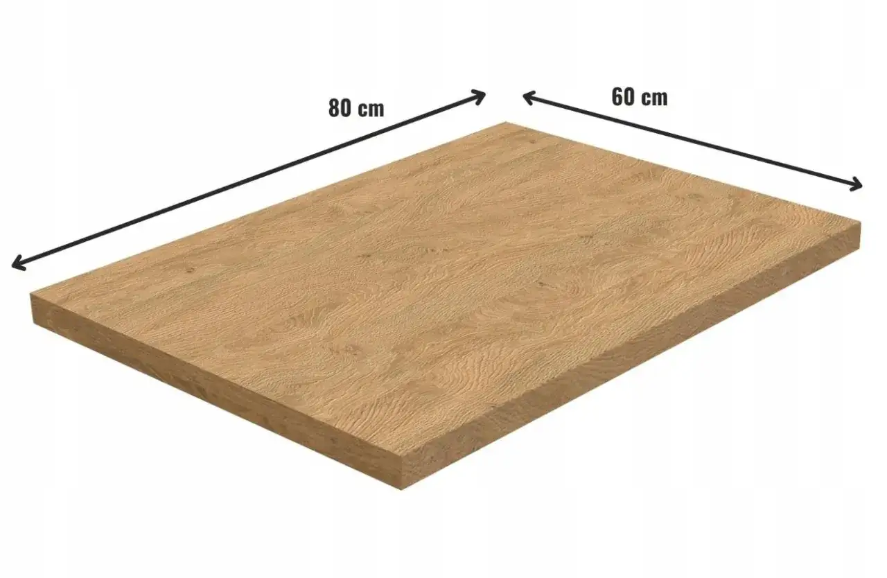 Blat dębowy o wymiarach 80 cm x 60 cm. Idealna szerokość blatu do kuchni.